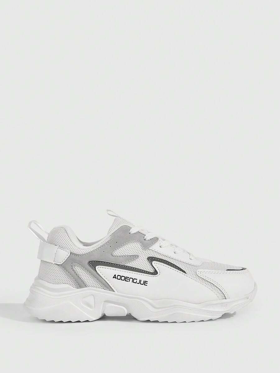 Vate 男士字母图案拼接舒适登山鞋，时尚男士运动鞋休闲鞋 - 白色 - 查看 1