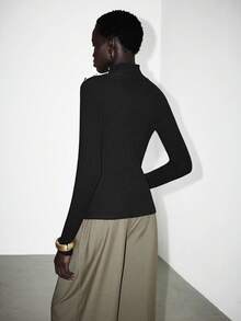 Lumivelle Button Decor Turtleneck Knit Top, Autumn/Winter New Arrival - Black - View 2