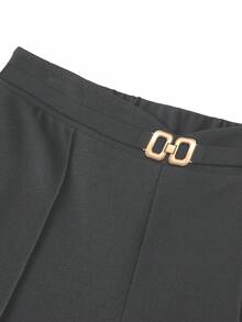 SHEIN Clasi Quần ống rộng dáng rộng màu trơn, đơn giản, tối giản, đa năng, có đường may phía trước, eo kim loại, thoải mái hàng ngày khi đi làm văn phòng dành cho nữ - Xám - Xem 6