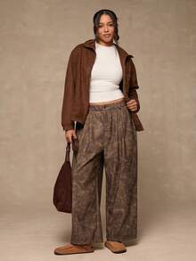 Freevana Calças femininas plus size, casuais, de rua, com estampa tie-dye, bolsos inclinados, soltas, de perna larga - Castanho - Ver 3