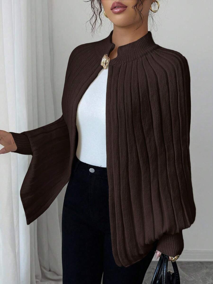 Elenzga Women's Elegant Knit Cardigan With Metal Button Design, Simple Yet Sophisticated Lady-Like Style, Suitable For Autumn/Winter - Coffee Brown - View 1