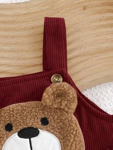 Cozy Pixies 男婴卡通熊印花围兜和裤子套装，百搭又舒适