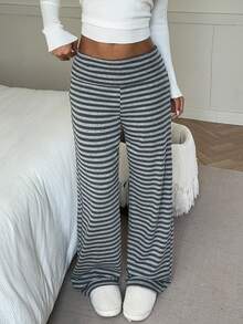 Aloruh Women's Casual Basic Striped Loose Pants Fall Clothes Fall Clothes For Women All Outfits Women  Fall Outfits For Women Fall Outfits Autumn Clothes Women's Fall Clothes Low-Rise Striped Trousers - Grey - View 7