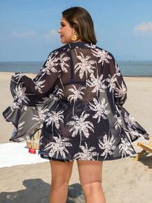 Swim Vcay 2pcs/Set Holiday Floral Print Shorts And Plus Size Women Kimono Cover Up - Multicolor - View 3