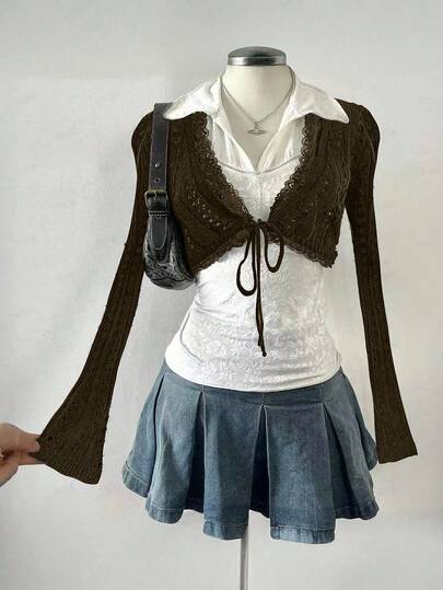 Celisse 女式纯色喇叭袖短款轻薄开衫