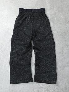 ROMWE MEN Street Life 男士休闲抽绳腰裤，复古做旧纹理设计，侧条纹装饰，舒适休闲运动 - 黑色 - 查看 2