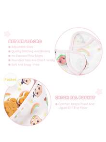 CoComelon X SHEIN 6 Months - 2 Years Old Baby Waterproof, Oil-Proof And Anti-Fouling Vest Waistcoat Protective Bib TPU Material Cute Cartoon Watermelon Rainbow Print Pink Girl, Suitable For Eating Complementary Food, Super Soft, Ultra-Light And Foldable - Multicolor - View 4