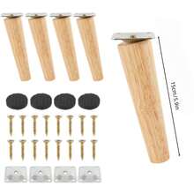 Bộ 4 chân đồ nội thất bằng gỗ - Chân ghế bằng gỗ tự nhiên, kiểu thẳng/vát, 4 tấm đế và 16 ốc vít cho ghế bành, tủ quần áo, ghế sofa, bàn. - Màu be - Xem 20
