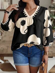 Weeklong Plus Size Random Print Casual Vacation Shirt - Multicolor - View 3