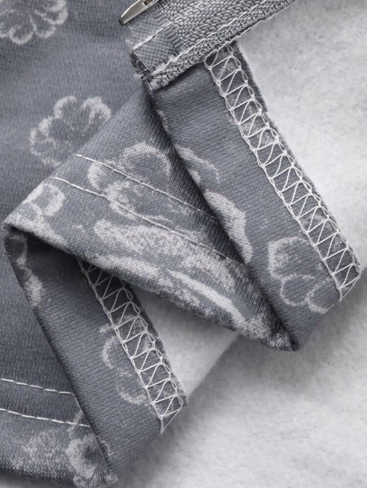 Vintage Floral Print Loose High Neck Long Sleeve Drawstring Ruched Hem Casual Street Sweatshirt For Women, Autumn/Winter