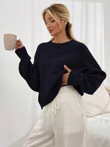 EURMUSE Solid Color Crew Neck Long Sleeve Minimalist Pullover, Casual For Daily Wear - Black - View 6