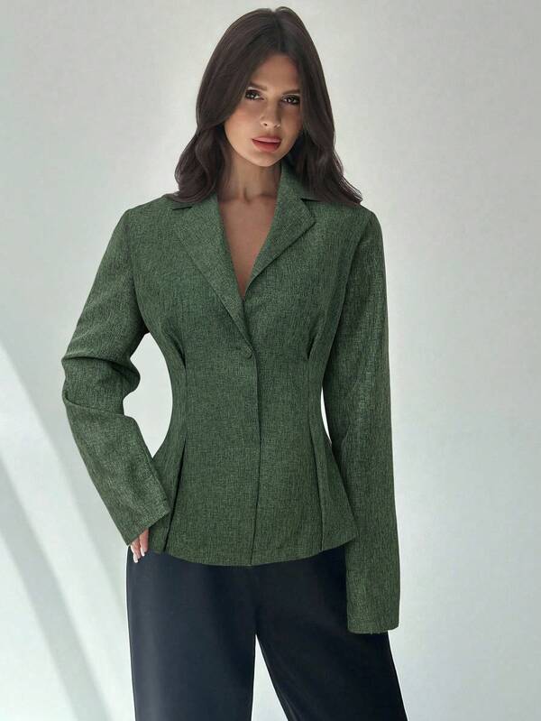 Firerie Women's Casual Linen Waisted Long Sleeve Lapel Collar Thin Blazer Jacket, Apricot In Fall/Winter,Cozy Fall And Winter Clothes For Women