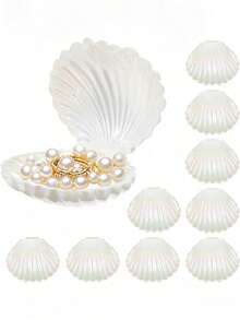 10pcs Shell Shaped Jewelry Storage Box, Mermaid-Themed Mini Shell Boxes, Plastic Mini Sea Shells Necklace Box For Gift, Under The Sea Birthday Party Shower Jewelry Storage Boxes,Mother's Day Graduation Season - White - View 1