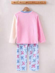 2pcs Girls Cute Rabbit Pattern Comfortable Long Sleeve Top And Pants Pajama Set, Plush, Autumn/Winter - Blue - View 2
