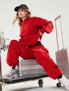 GLOWMODE 厚重羊毛超大连帽衫运动衫口袋厚保暖冬季 - Fiery Red - 查看 7