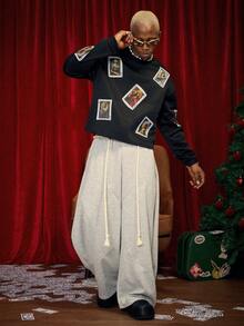 PAVTROS Manfinity Streetrush 男士街头风流行INS同款，男士街头风流行INS同款仿生迷彩印花Pavtros 3D刺绣户外音乐节夜店男友/老公礼物周年纪念礼物迷彩短款套头卫衣，街头服饰，运动套装，保暖冬季，圣诞节扑克牌图案男士印花长袖卫衣 - 彩色 - 查看 7