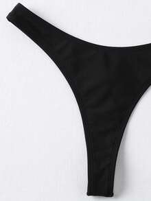Swim Basics Summer Beach High Cut Thong Bikini Panty - Black - View 5