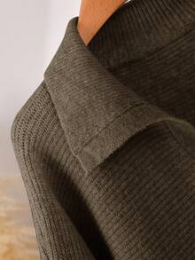 CosyJoli Große Größen einfarbiger Pullover mit Umlegekragen, Langarm - Braun - Übersicht 5