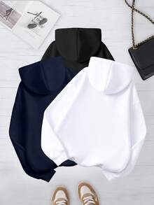 INAWLY Bộ 3 áo hoodie chui đầu màu trơn dành cho nữ, áo nỉ dài tay đa năng thường ngày dành cho bé gái, thích hợp mặc hàng ngày, đồ thể thao, chụp ảnh, hẹn hò, thu/đông, họa tiết hoa, thời trang, thanh lịch, - Nhiều màu - Xem 2