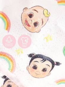 CoComelon X SHEIN 6 Months - 2 Years Old Baby Waterproof, Oil-Proof And Anti-Fouling Vest Waistcoat Protective Bib TPU Material Cute Cartoon Watermelon Rainbow Print Pink Girl, Suitable For Eating Complementary Food, Super Soft, Ultra-Light And Foldable - Multicolor - View 3