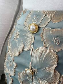 Elenzga 腰部剪裁提花纹理缎面优雅百搭紧身鱼尾裙，适合通勤、工作、约会等多种场合 - 綠色 - 查看 6