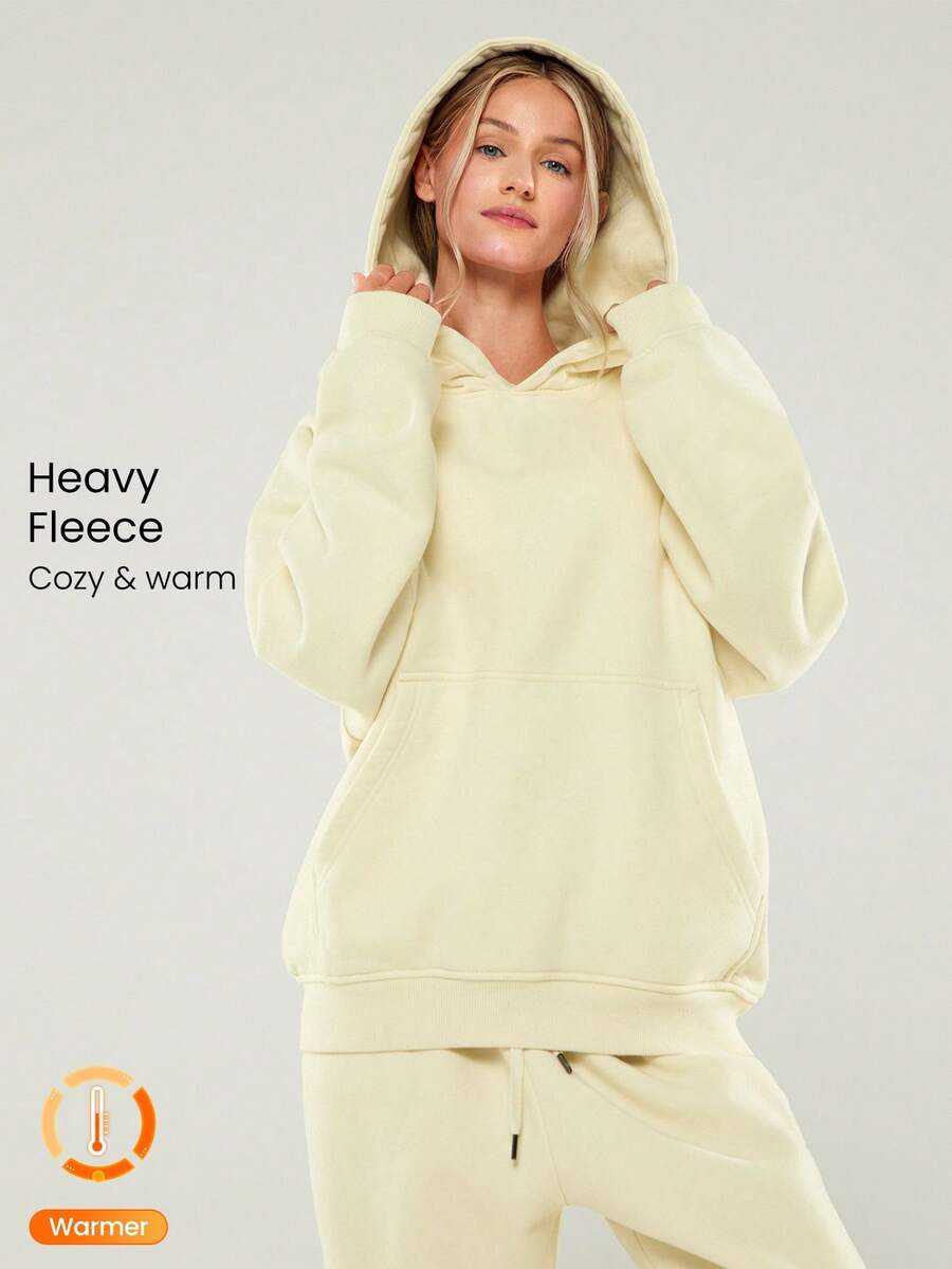 GLOWMODE Heavyweight Fleece Oversized Hoodie Sweatshirt Pocket Thick Thermal Warm Winter - Yellow - View 1