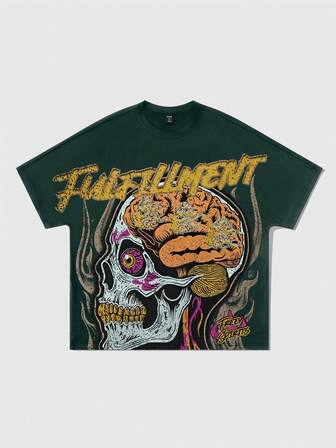 Goth maglietta casual da uomo a maniche corte con stampa teschio, estiva