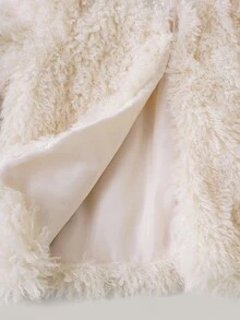 PrepCrw 1pc Young Girls Elegant Urban Versatile Comfortable Warm Cute Faux Pearl Decor Fuzzy Crew Neck Long Sleeve Jacket, Suitable For Casual Outings, Gatherings, Christmas, Autumn/Winter Girls Winter Jacket Toddler Girl Faux Fur Jacket Kids Shaggy Jacket Fall,Holiday - Apricot - View 11