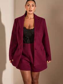SHEIN BAE Plus Size Solid Color Formal Blazer Jacket Autumn Winter Clothes For Women - Red Violet - View 8