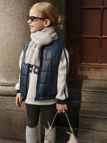 SHEIN 小女孩三件套休闲套装：立领棉背心、秋冬字母圆领运动衫、撞色运动紧身裤 - 2025 年返校少女学院和校园运动装 - 彩色 - 查看 4