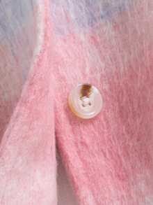 SHEIN 1件女婴可爱甜美时尚粉蓝格子图案小熊贴布装饰长袖连帽纽扣加厚柔软外套冬季大衣外套上衣带毛绒口袋，适合学校派对生日礼物圣诞节假期新年秋季冬季穿着 - 粉色 - 查看 12