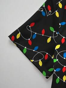 PopScrub 圣诞彩灯全身印花大码女式V领短袖制服上衣 - 彩色 - 查看 5