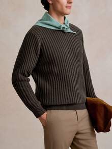Manfinity Homme Men's Autumn/Winter New Blogger Fashionable 3D Floral Textured Solid Color Ribbed Pullover Sweater, Long Sleeve Top - Brown - View 4