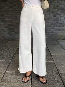 DAZY Jeans casuales de tiro bajo y pierna recta hasta el tobillo para mujer - Blanco - Ver 3