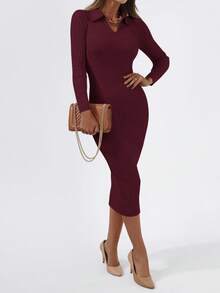 RueChic Solid Ribbed Knit Sweater Dress - Burgundy - View 2