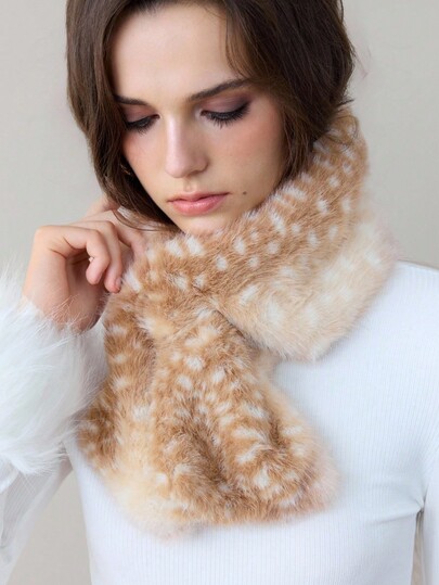 Fairycore 1 Stück süßer Hirsch Plüsch Schal, süßes Tiermuster Schal, warmer & modischer Halstuch Accessoire für Herbst/Winter