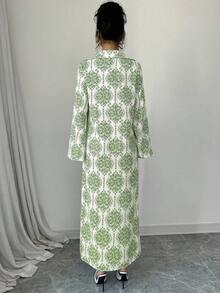 Al Najma 全印花开叉优雅长袖阿拉伯连衣裙 - 薄荷綠 - 查看 2