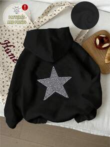 Sparklyn Áo sweatshirt in hình ngôi sao tối giản, phong cách thường ngày dành cho bé gái tuổi teen, thích hợp cho các hoạt động mùa thu/đông, thể thao và đi học. - màu đen - Xem 3