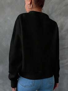 EURMUSE Cárdigan De Color Liso Con Hombros Caídos Y Frente Abierto Para Mujer - Negro - Ver 2