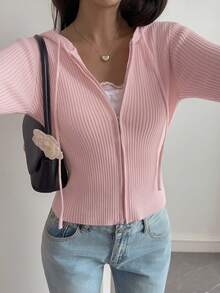 Livesso Women's Casual Hooded Zip-Up Cardigan, Autumn - Pink - View 4