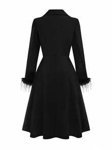 SHEIN Clasi Áo khoác nữ tay dài màu trơn thanh lịch, cài nút phía trước, cổ tay bồng, tối giản, mặc hàng ngày, thu/đông - màu đen - Xem 2