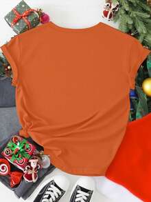 EMERY ROSE Christmas Plus Size Women Gingerbread Man Graphic Round Neck Casual Loose T-Shirt - Brown - View 2