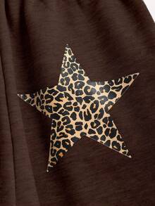 SHEIN Unity 2 件 Y2K 星豹印花连帽衫和运动裤套装，时尚街头服饰 - 棕色 - 查看 3