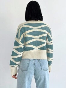 SHEIN Cottnline Colorblock Button Front Drop Shoulder Cardigan - Mint Green - View 2