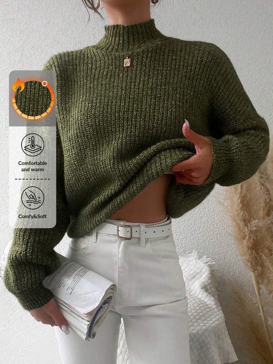 EURMUSE Maglione collo dritto spalle cadenti - Verde - Visualizzare 1