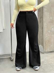 SHEIN EZwear Pantalon évasé plissé noir grande taille, automne/hiver - Noir - Voir 6