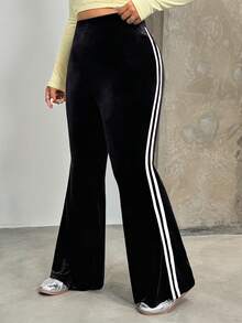 SHEIN EZwear 大码撞色休闲日常裤 - 黑色 - 查看 5