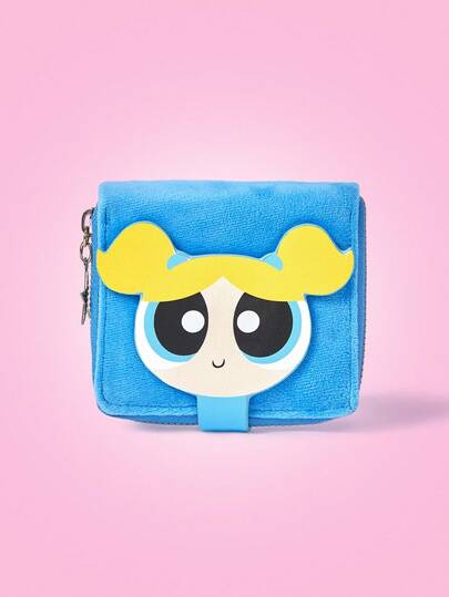THE POWERPUFF GIRLS X SHEIN Une bourse de monnaie portable mignonne et à la mode en peluche bleue en forme d'étoile à cinq branches avec languette à tirer
