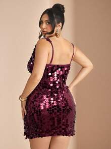 SHEIN BAE 深 V 领紧身迷你连衣裙，开衩，紧身剪裁，适合宴会、活动、派对、鸡尾酒会、夜间外出、夏季商务休闲女士 - 酒紅色 - 查看 2