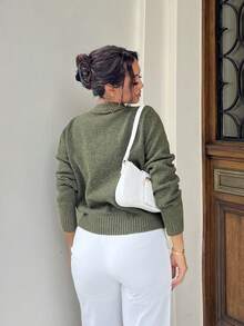 NegzBox Women's Minimalist Versatile Solid Color Cardigan Fall Winter Cloth For Women - Army Green - View 2